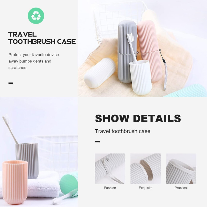 Limitless Travel Toothbrush Holder Case Set Kids Women Men Travel Container Toothbrush Holders With Picking Sling Gargle Cup Toothbrush Protector Storage Traveling Camping Business Trip (Dark Green)