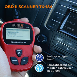 Technaxx Germany OBD2 Code Reader, OBD-II Car Diagnostic Tool, Fault Code Scanner for Professionals & Beginners