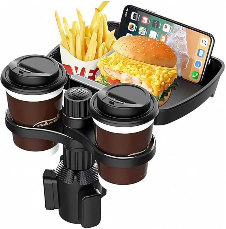 

Limitless Car Food Tray Multifunctional 3-in-1 with Cup Holders and Phone Holder, Car Tray Cup Holder with 360° Rotation Adjustable Base, Snacks, Drin