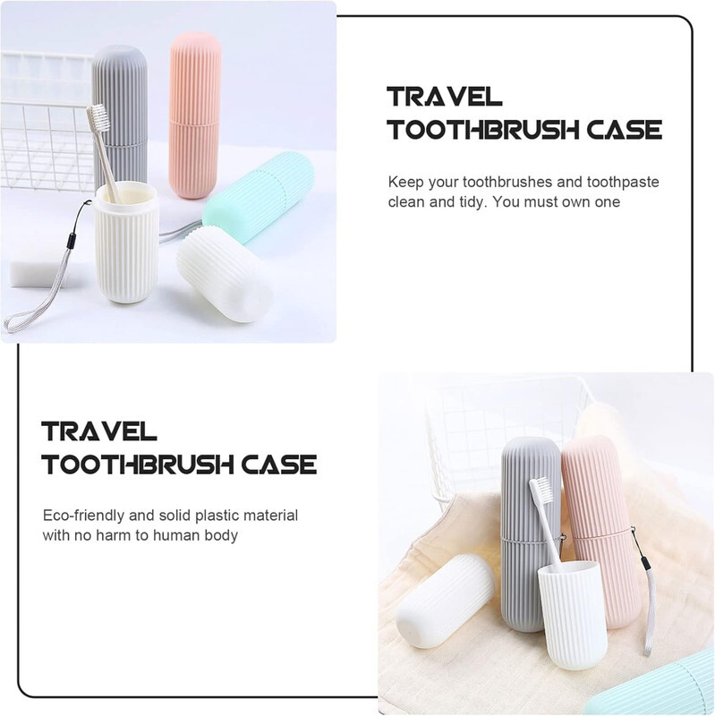 Limitless Travel Toothbrush Holder Case Set Kids Women Men Travel Container Toothbrush Holders With Picking Sling Gargle Cup Toothbrush Protector Storage Traveling Camping Business Trip (White)