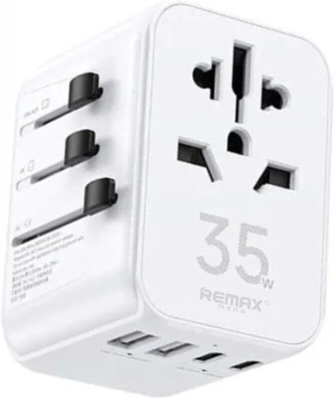 

Remax Mena 35W Charger Adaptor with (USB A + Type C), USB-C Charging with 3A, USB A Charging with 2.4A, Fireproof PC + Copper, Lightweight, Retractabl