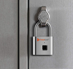 TrendGeek Padlock, 45 mm Silver Fingerprint Lock, Metallic Finish, Secure Keyless Access, Durable & Stylish