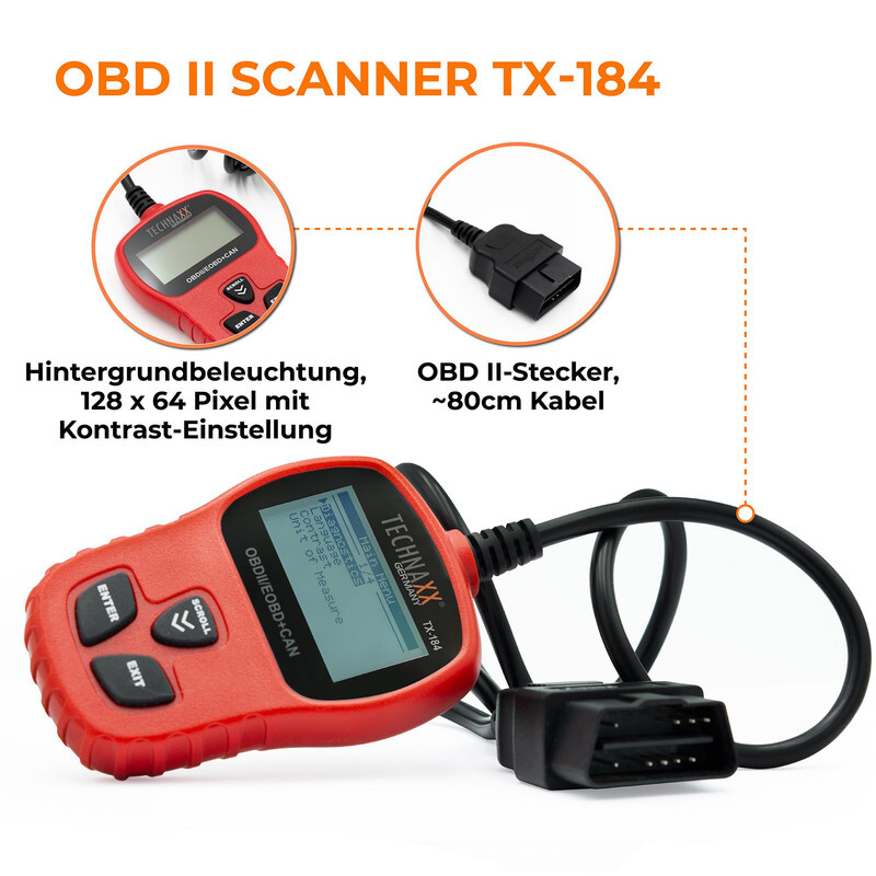 Technaxx Germany OBD2 Code Reader, OBD-II Car Diagnostic Tool, Fault Code Scanner for Professionals & Beginners