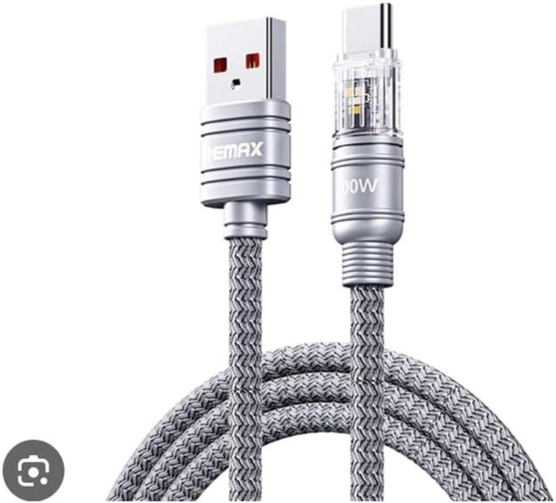 Remax Mena Data Cable 100W Fast Charging with Light USB A to Type C, Fast Charging, For Samsung, Mi, Realme & Type C Devices, Seamless Data Transmission, Series, 1.2M (Deeb Sea Blue C-C)