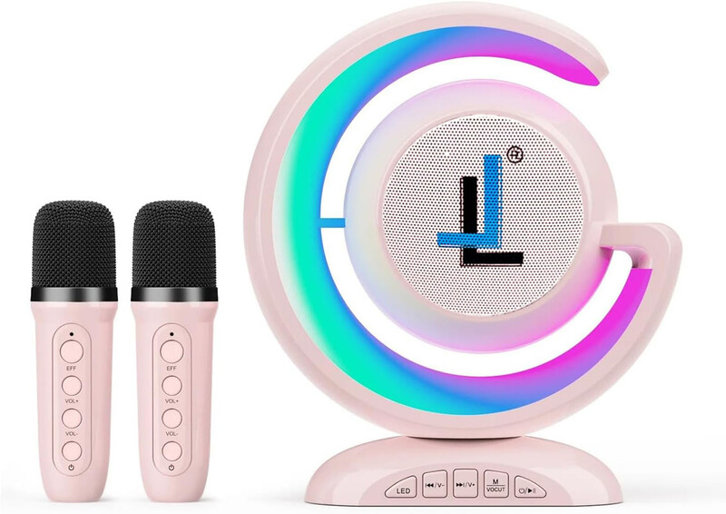 Limitless Wireless Karaoke Speaker with 2 Microphones & Led Lights, Rechargeable Type C, Supports Bluetooth, USB, TF Card, Aux for Home and Outdoor Gatherings, 4 Voice Channels (Pink)