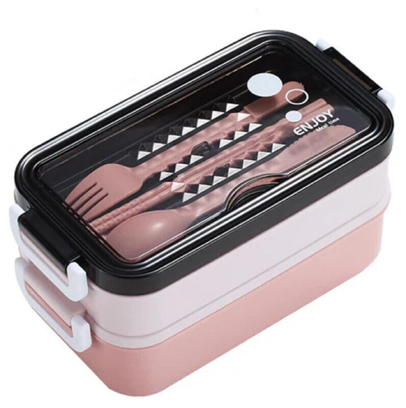 

Limitless Lunch Box 1050ml with Sticks, Fork and Spoon,3 Compartments, Leak Proof Double Layer Bento Box, Microwave & Dishwasher Safe Lunch Boxes for