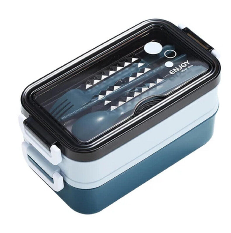 

Limitless Lunch Box 1050ml with Sticks, Fork and Spoon,3 Compartments, Leak Proof Double Layer Bento Box, Microwave & Dishwasher Safe Lunch Boxes for