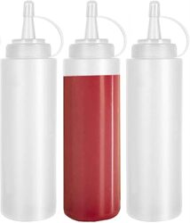 3 Pcs Squeeze Condiment Bottles with Twist On Cap Lids, 300ML Multipurpose Squirt Bottles, Dispensing Bottles for Sauce, BBQ, Paint, and Olive Oil (3 Pack 300ml)