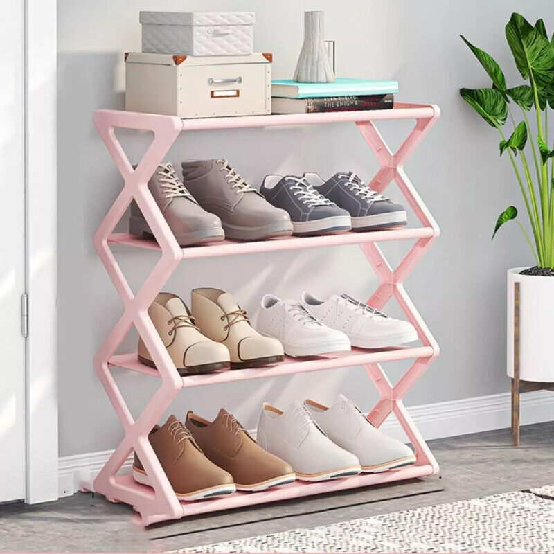 Limitless 4 Tier Shoe Rack Organizer, Space Saving Shoes Organizer With Sturdy Frame Shoe Rack Shelf For Entryway, Closet, Garage, Bedroom, Cloakroom (Pink)