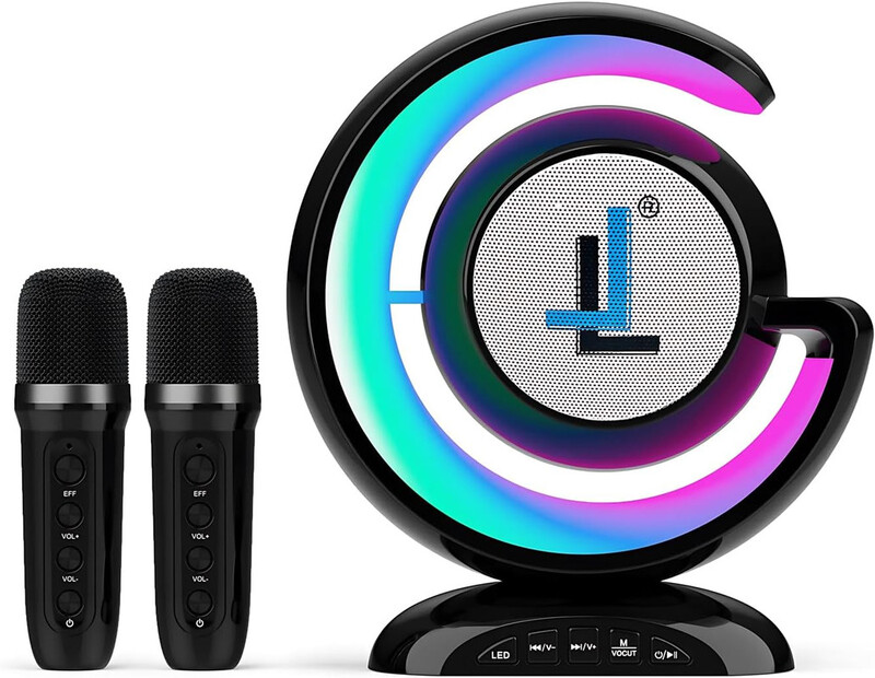 Limitless Wireless Karaoke Speaker with 2 Microphones & Led Lights, Rechargeable Type C, Supports Bluetooth, USB, TF Card, Aux for Home and Outdoor Gatherings, 4 Voice Channels (Black)