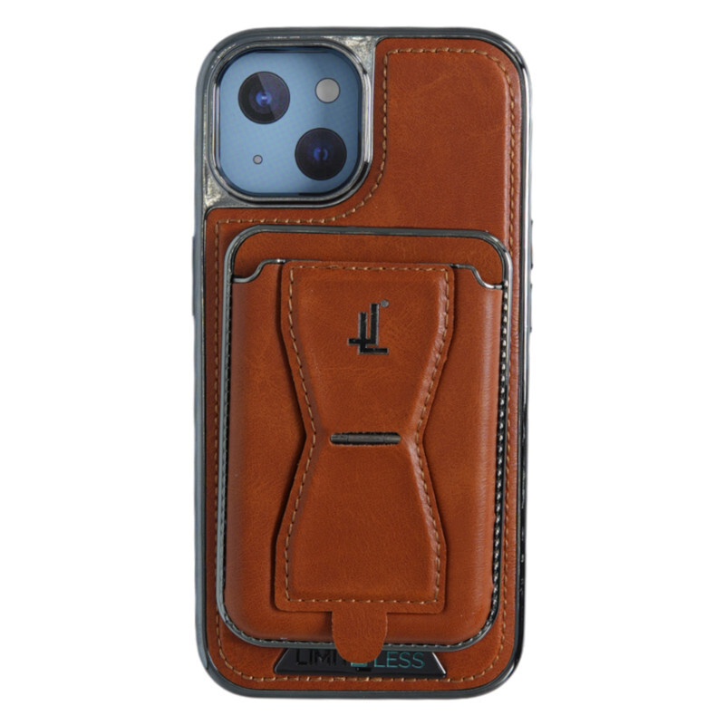 Limitless Leather Case for iPhone 15 with Detachable Card Holder and Stand, Back Protector Slim Fit, Soft Grip Leather Cover, Logo Cutouts, Anti-Scratch Full Phone Back Case with Shockproof, Brown