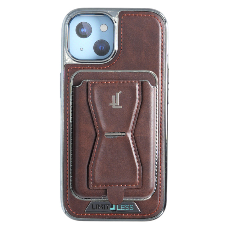 Limitless Leather Case for iPhone 15 with Detachable Card Holder and Stand, Back Protector Slim Fit, Soft Grip Leather Cover, Logo Cutouts, Anti-Scratch with Shockproof, Dark Brown