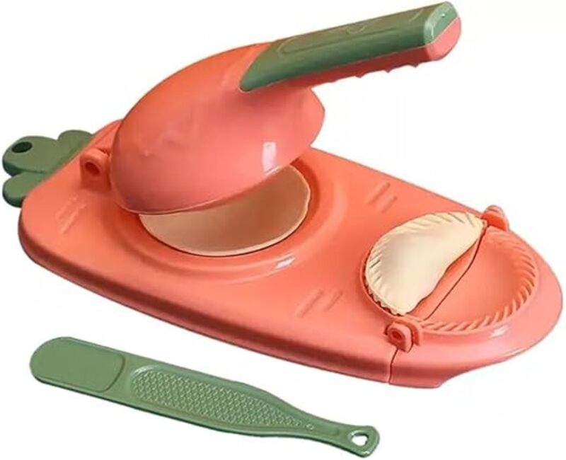 2-in-1 Efficient Dumpling Maker Manual Dough Presser Dumpling Wrapper Mold Dough Pressing Tool Kitchen Pastry Jiaozi Baking tool (Pink)