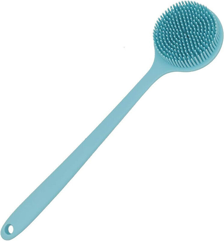 

(Blue) - DNC Soft Silicone Back Scrubber Shower Bath Body Brush with Long Handle, BPA-Free, Hypoallergenic, Eco-Friendly (Blue)