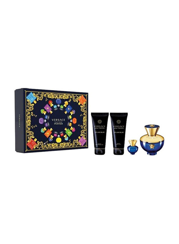 

Versace 4-Piece Pour Femme Dyaln Blue Gift Set for Women, 100ml EDP Perfume, 100ml Shower Gel, 100ml Body Lotion, 5ml EDT Perfume