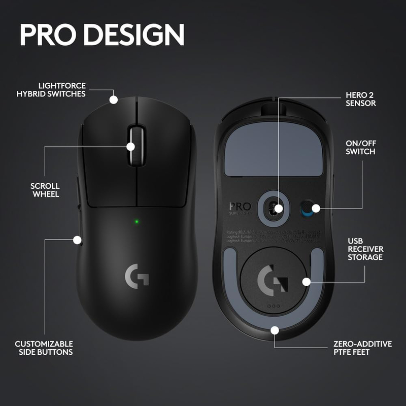 Logitech G PRO X Superlight 2 Wireless Optical Gaming Mouse, Black