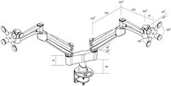 WORKSPACE Dual Arm Monitor Mount Fingertip-Adjustable, Pneumatic Gas Cylinder, Cable Management, 360° Swivel, 21" Extension, VESA 75mm/100mm, 18"-28" Monitor Compatibility (White)