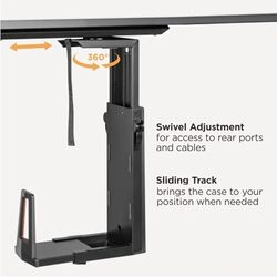 AFTERWORK Glide X Deluxe Gaming Under Desk CPU Holder with RGB Lighting and Sliding Track - Adjustable, Space-Saving, and Customizable (Black)