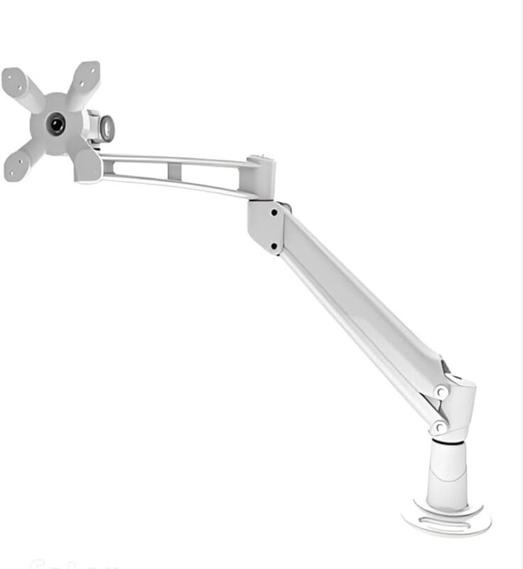 WORKSPACE Single Monitor Arm Mount Fingertip-Adjustable, Pneumatic Gas Cylinder, Cable Management, 360° Swivel, 21" Extension, VESA 75mm/100mm, 18"-28" Monitor Compatibility (White)