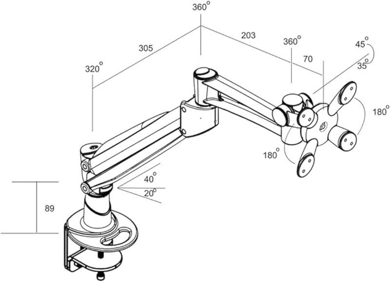 WORKSPACE Single Monitor Arm Mount Fingertip-Adjustable, Pneumatic Gas Cylinder, Cable Management, 360° Swivel, 21" Extension, VESA 75mm/100mm, 18"-28" Monitor Compatibility (White)