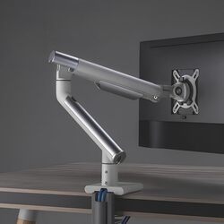 AFTERWORK Snap Premium Single Monitor Arm - Aluminum Spring-Assisted, USB Ports, Quick-Release VESA, 180° Rotation Stop, and Cable Management (Grey)