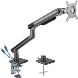 AFTERWORK Snap Premium Single Monitor Arm - Aluminum Spring-Assisted, USB Ports, Quick-Release VESA, 180° Rotation Stop, and Cable Management (Grey)