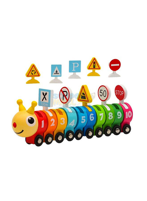 

Generic Dr.Mu Wooden Caterpillar Train Set with Number Learning Traffic Signs, Ages 1+