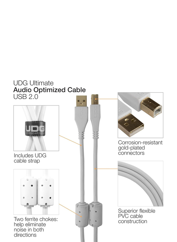 Ultimate Dj Gear 2-Meter High-speed Audio Optimized Cable USB 2.0 (A-B), USB 2.0 A-Male to B-Male Cable, U95002WH, White