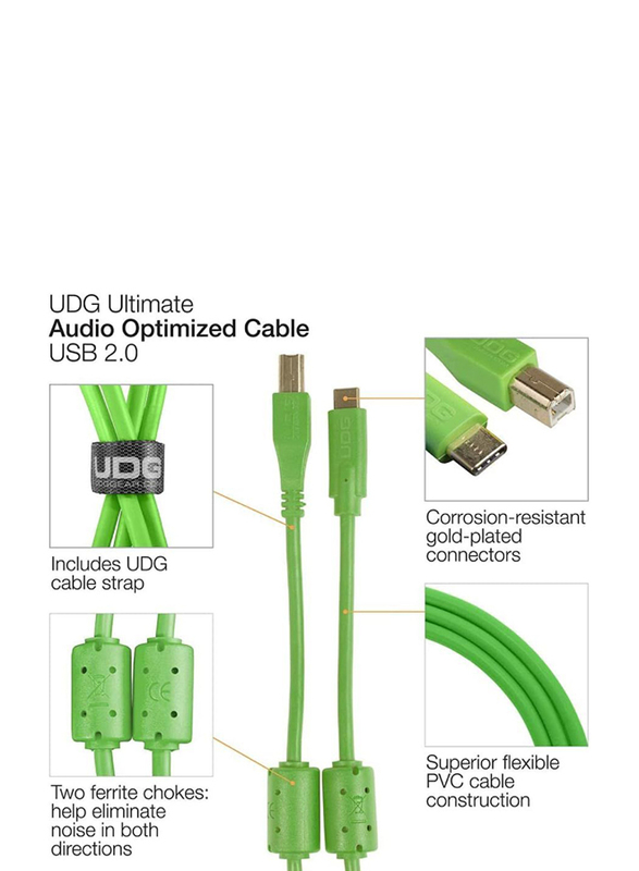 Ultimate Dj Gear High-speed Audio Optimized Cable USB 2.0 (C-B), USB 2.0 C to B Cable, Green