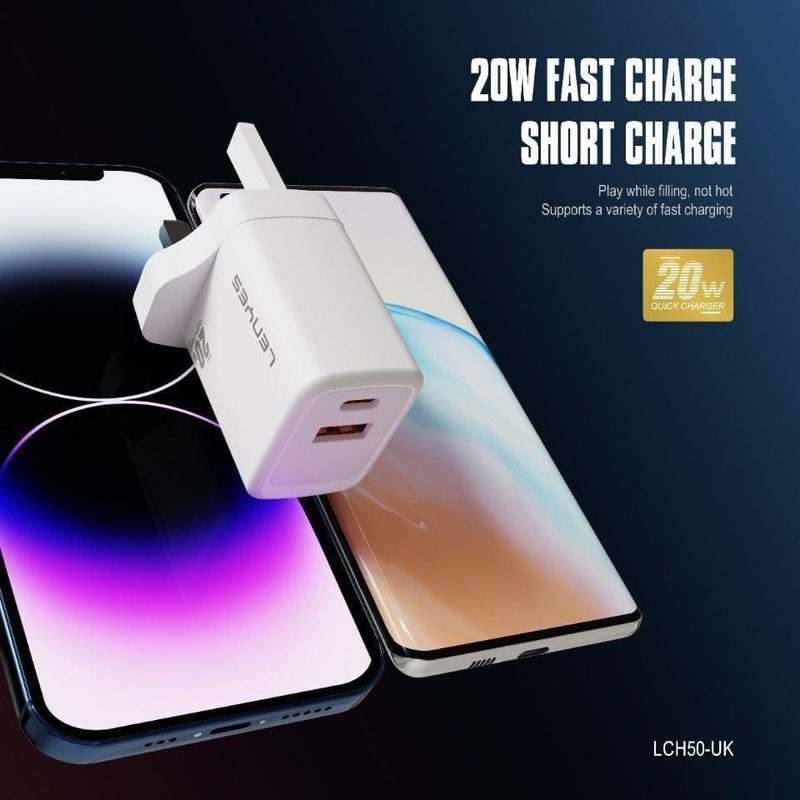 Lenyes Fast Charger PD + QC 3.0 Wall Charger, White