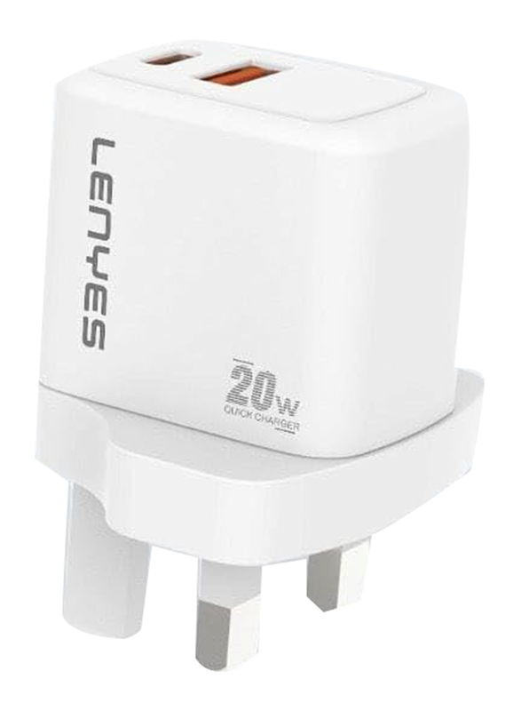 Lenyes Fast Charger PD + QC 3.0 Wall Charger, White