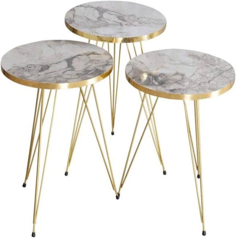 

100 Set of 3 Nesting END Tables Marbal Color Round Coffee Side Tables with for Small Spaces, Bedside Table for Living Room, Bedroom, Living Room, Balcony,