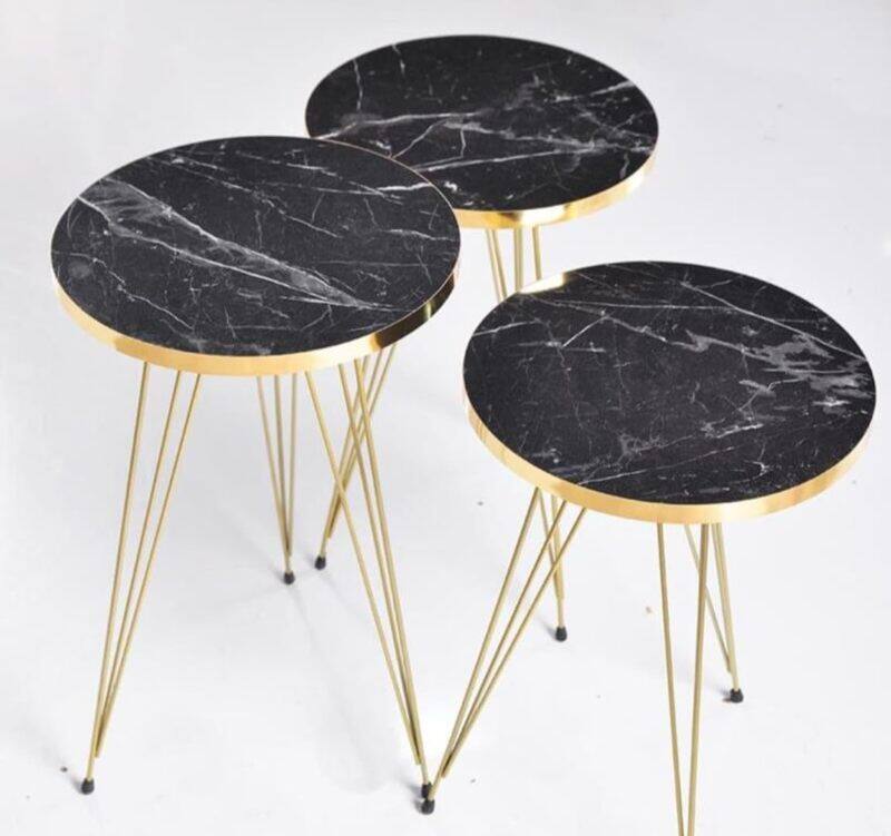 

100 Set of 3 Nesting END Tables Marbal Color Round Coffee Side Tables with for Small Spaces, Bedside Table for Living Room, Bedroom, Living Room, Balcony,