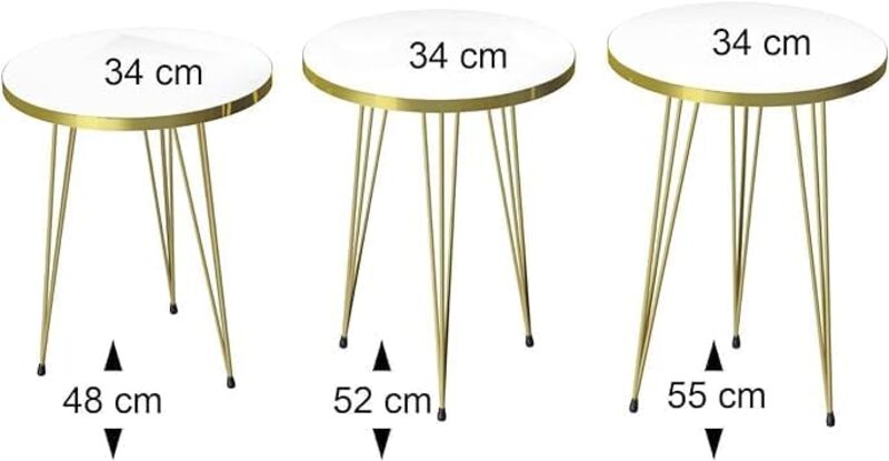 Set of 3 Nesting END Tables Marbal Color Round Coffee Side Tables with for Small Spaces, Bedside Table for Living Room, Bedroom, Living Room, Balcony,