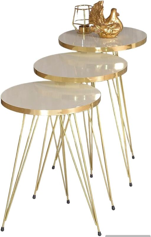 

100 Set of 3 Nesting END Tables Marbal Color Round Coffee Side Tables with for Small Spaces, Bedside Table for Living Room, Bedroom, Living Room, Balcony,