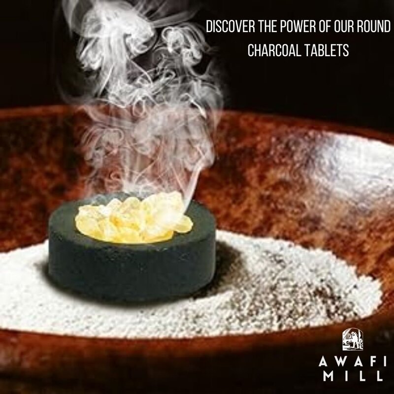 AWAFI MILL White Copal Premium Incense Resin - Fresh Citrus, Mint & Forest Aroma with Charcoal Tablet (Pack of 120 Gram with 20 Charcoal Piece)