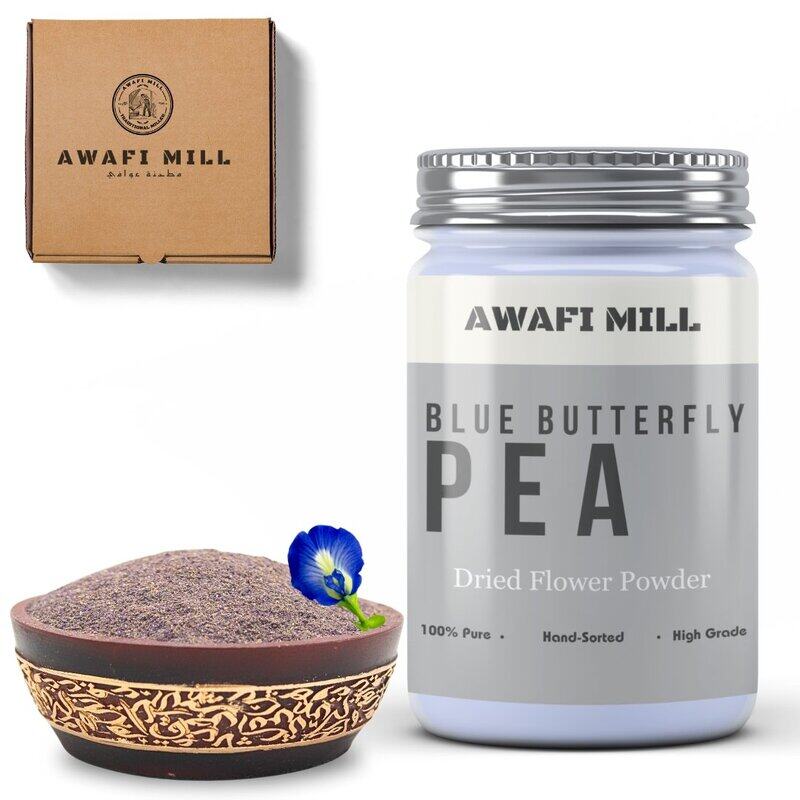 

AWAFI MILL Butterfly Pea Flower Powder - Vibrant Blue Pigment - Natural Coloring Agent - Rich in Antioxidants - Culinary and Beverage Delight (Bottle