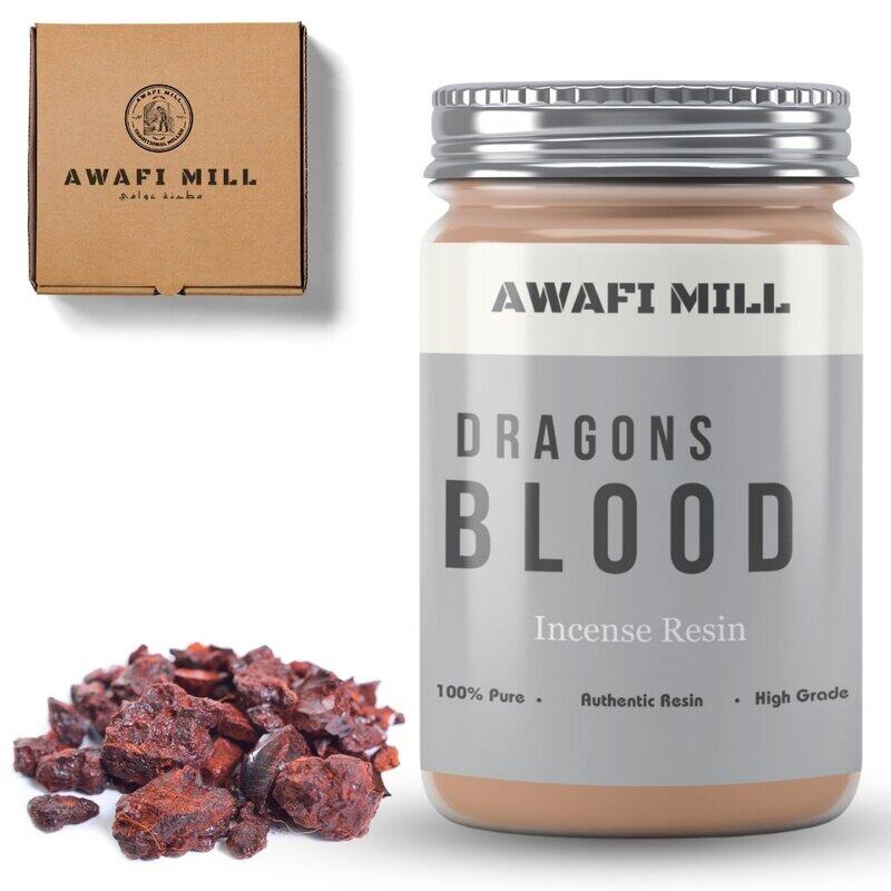 

Awafi Mill Dragon's Blood Incense Resin - Finest Grade 100% Natural Aromatic Solid Crystals premium Quality (Bottle of 100 gram 3.5 Oz)