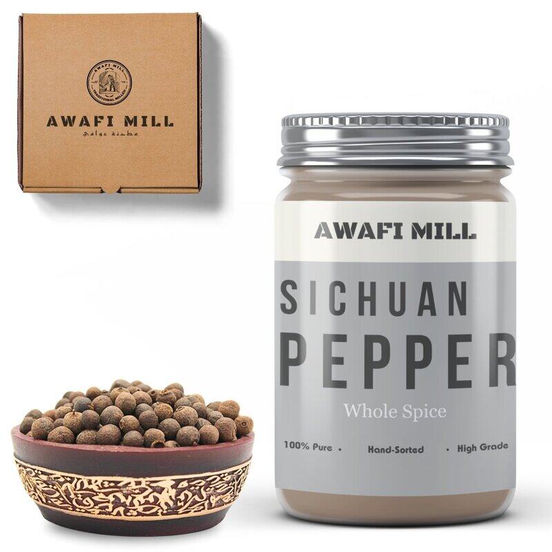 

AWAFI MILL Whole Sichuan Pepper - Zesty Flavor Booster - Perfect for Authentic Asian Dishes - Culinary Essential (Bottle of 100 gram / 3.5 Oz)