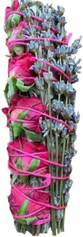 AURA INCENSE Sage Mixed Rose Buds and Lavender Smudge Stick - Harmonious Herbal Bundle for Spiritual Cleansing by AWAFI MILL (Pack of 5 Stick)