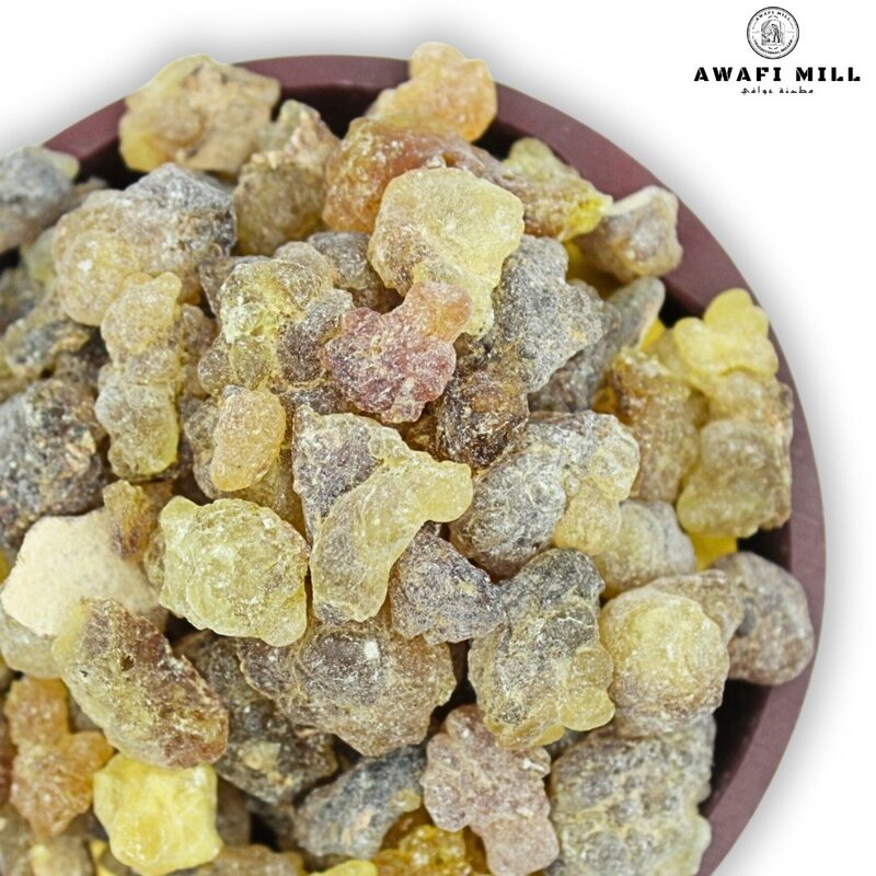 Awafi Mill Frankincense Luban Black Hojari Resin from Oman - Boswellia Sacra with Triangle Charcoal Tablet (Pack of 120 Gram Jute Bag with 20 Charcoal Piece)