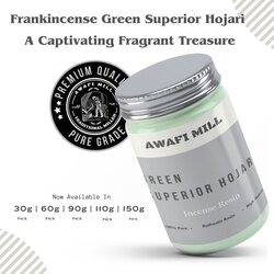 Awafi Mill Frankincense Green Royal Hojari Superior - Large Tears - Incense Ingredient - 100% Pure Resin (Bottle of 100 gram  3.5 Oz)