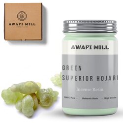 Awafi Mill Frankincense Green Royal Hojari Superior - Large Tears - Incense Ingredient - 100% Pure Resin (Bottle of 100 gram  3.5 Oz)