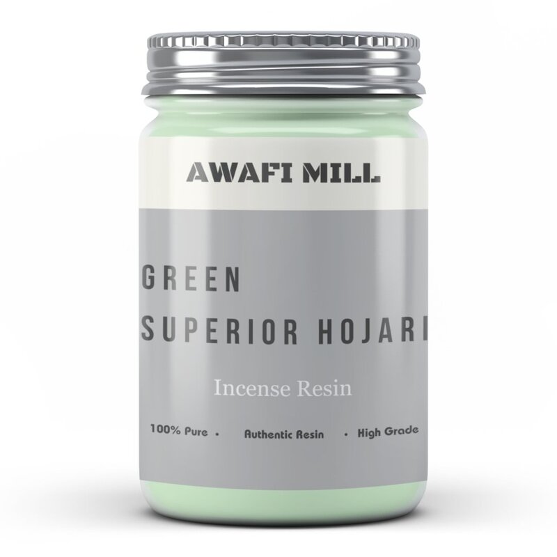 Awafi Mill Frankincense Green Royal Hojari Superior - Large Tears - Incense Ingredient - 100% Pure Resin (Bottle of 100 gram  3.5 Oz)