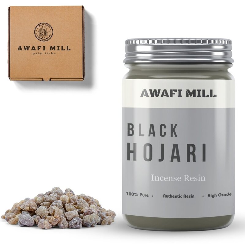 Awafi Mill Frankincense Luban Black Hojari Resin from Oman - Premium Resin  Pure Natural Resin (Bottle of 100 gram  3.5 Oz)