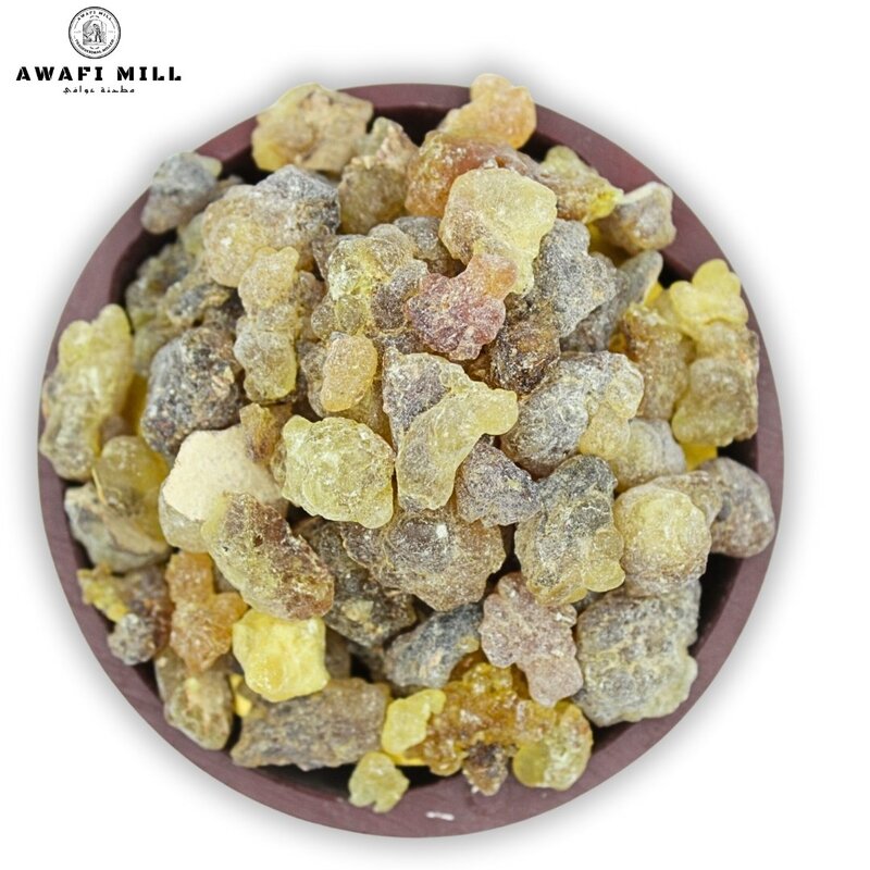 Awafi Mill Frankincense Luban Black Hojari Resin from Oman - Boswellia Sacra with Triangle Charcoal Tablet (Pack of 120 Gram Jute Bag with 20 Charcoal Piece)