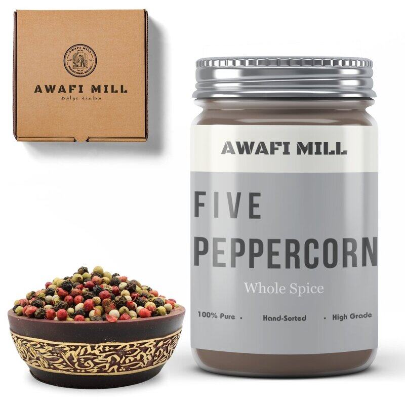 

AWAFI MILL Five-Peppercorn Blend - Black, White, Green, Pink, and Szechuan Pepper Medley - Perfect for Culinary Creations - Versatile Spice for Every