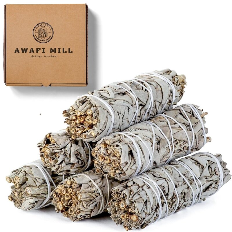 

AWAFI MILL White Sage with Rosemary Smudge Stick - Purify and Uplift Your Space - Calming Herbal Bundle for Spiritual Cleansing (Pack of 5 Stick)