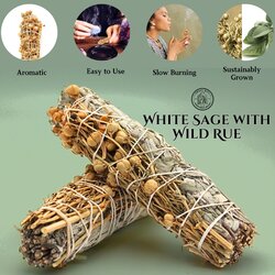 AURA INCENSE Sage Smudge Stick with Wild Rue - Authentic Cleansing Bundle by AWAFI MILL (Pack of 5 Stick)