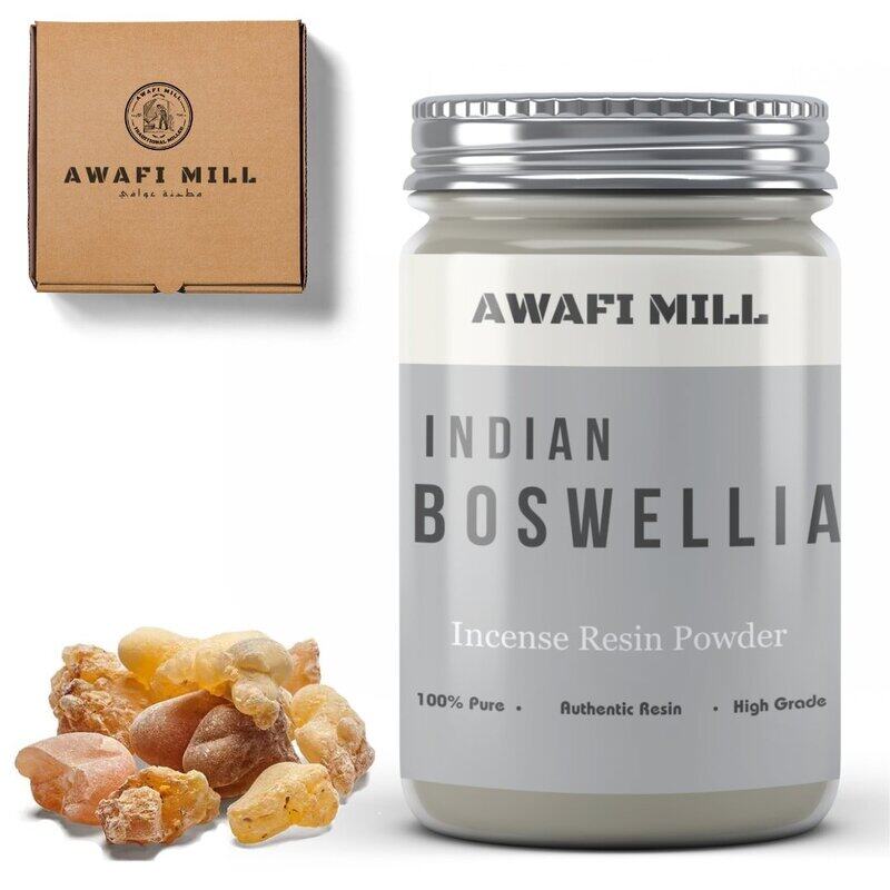 

Awafi Mill Frankincense Resin Tears Powder Incense - Indian Boswellia Serrata Powder - Incense Ingredient Pure Resin Powder (Bottle of 100 gram 3.5